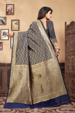 Thumbnail for Vedant Vastram Litchi Silk Designer Banarasi Saree - Navy Blue - Distacart