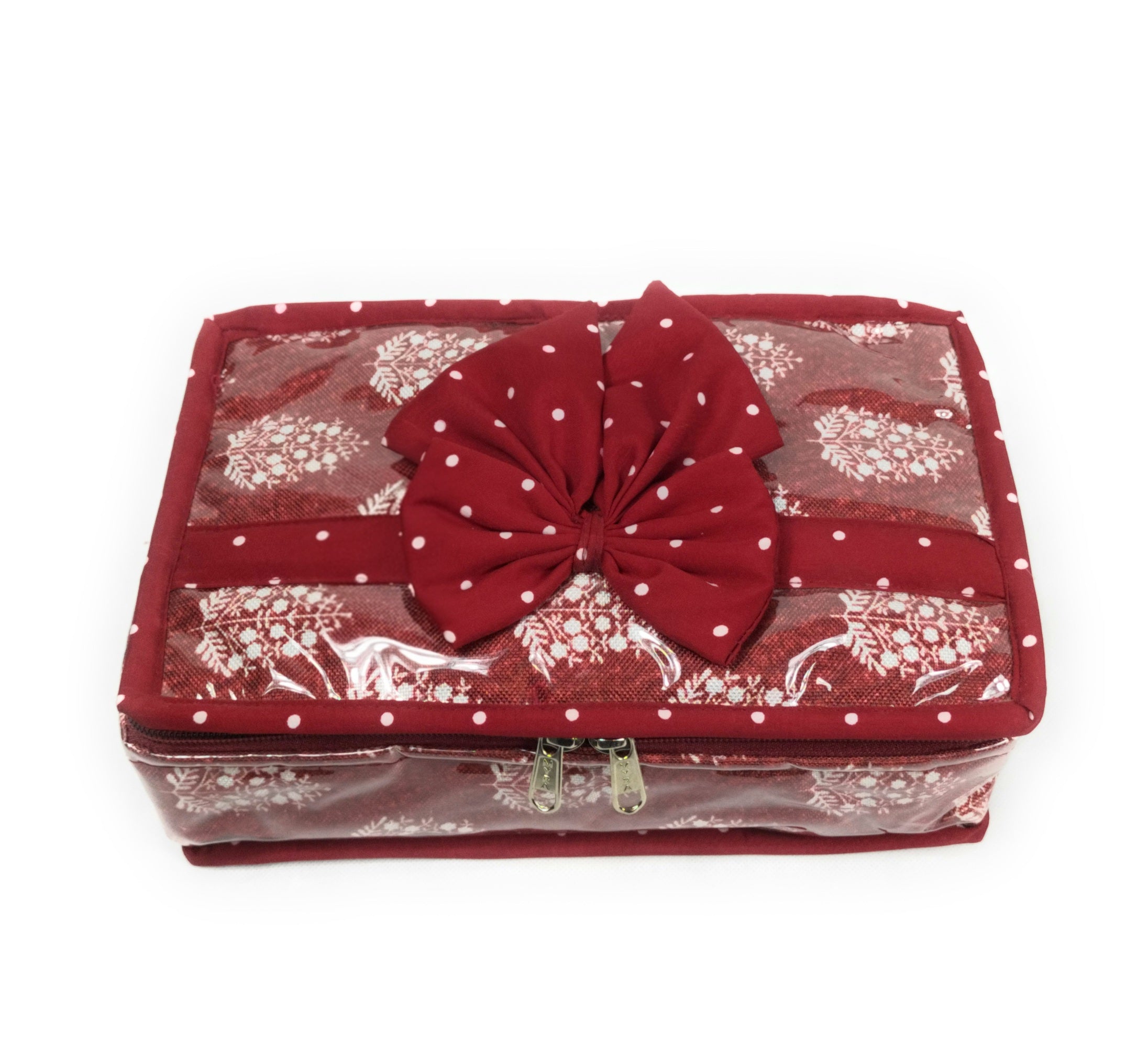 Asmaani Satin 6 Pocket Maroon Bow Jewellery Kit