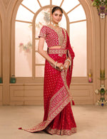 Thumbnail for Teeya Creation Maroon Color Chinnon Silk Heavy Embroidery Work Saree - Distacart