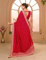 Thumbnail for Teeya Creation Maroon Color Chinnon Silk Heavy Embroidery Work Saree - Distacart