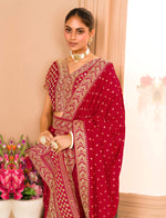 Thumbnail for Teeya Creation Maroon Color Chinnon Silk Heavy Embroidery Work Saree - Distacart