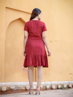 Thumbnail for Yufta Maroon Floral Embroidered A-Line Midi Dress - Distacart