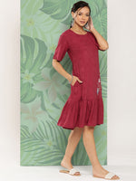 Thumbnail for Yufta Maroon Floral Ethnic Dress - Distacart