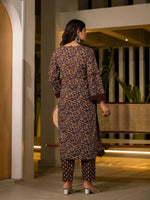 Thumbnail for Yufta Maroon Floral Print Piping On Yoke Pakistani Style Kurta With Trousers And Dupatta Set