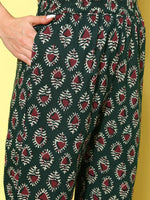 Thumbnail for Yufta Maroon Floral Printed Pleated Pure Cotton Kurta with Trousers & Dupatta