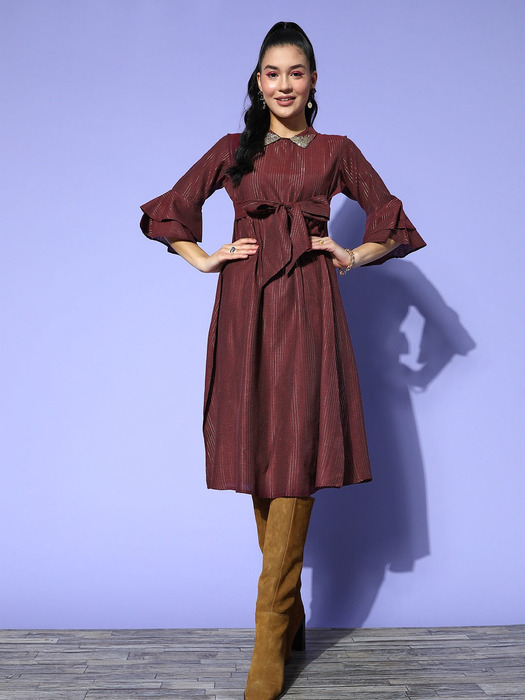 Yufta Maroon Peter Pan Collar Dress - Distacart