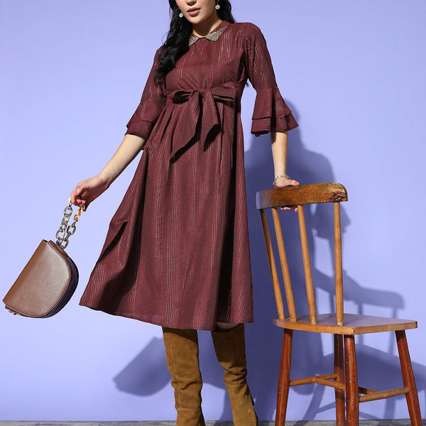 Yufta Maroon Peter Pan Collar Dress - Distacart