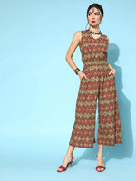 Thumbnail for Yufta Maroon Printed Jumpsuit