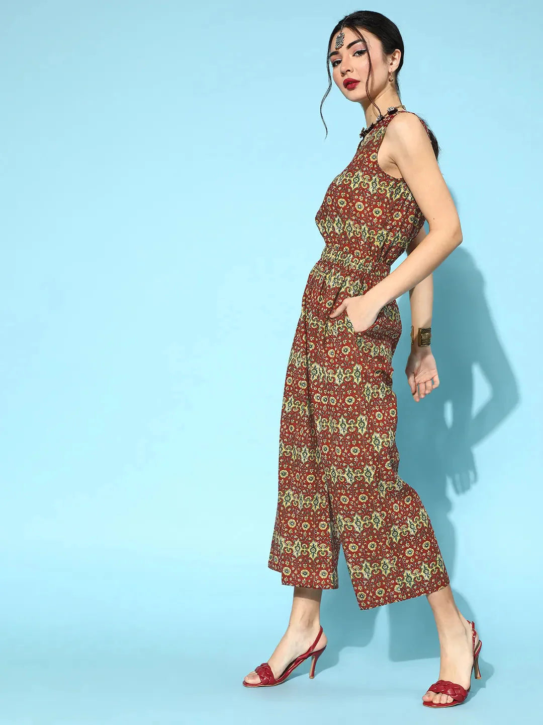 Yufta Maroon Printed Jumpsuit