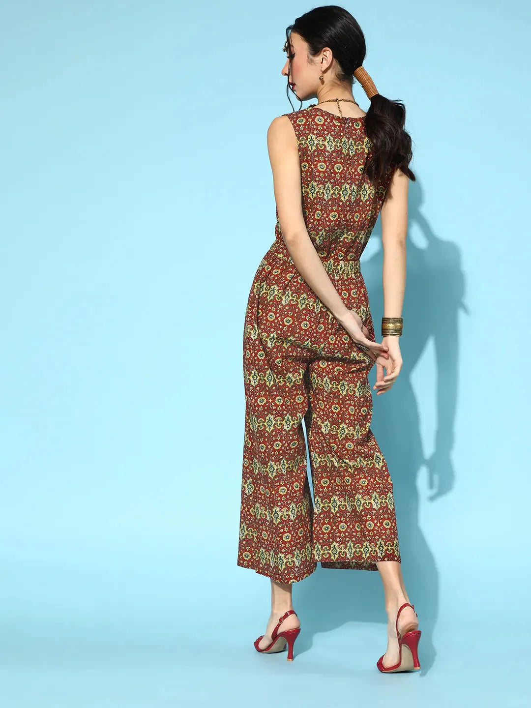 Yufta Maroon Printed Jumpsuit