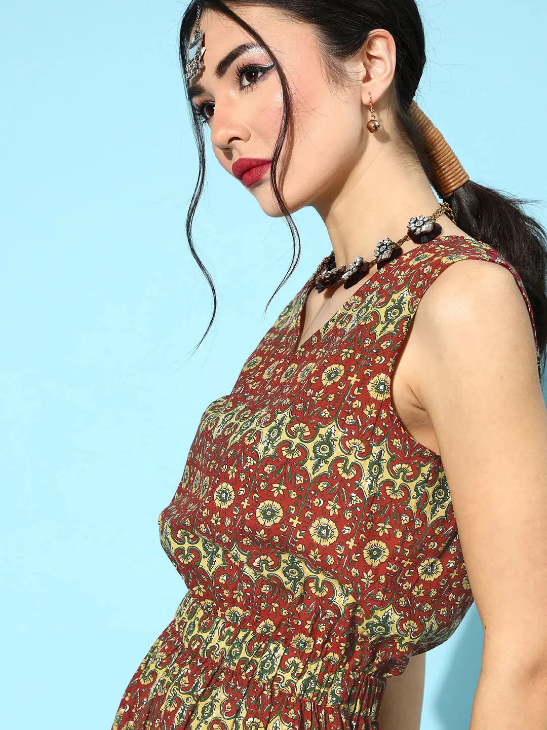 Yufta Maroon Printed Jumpsuit - Distacart