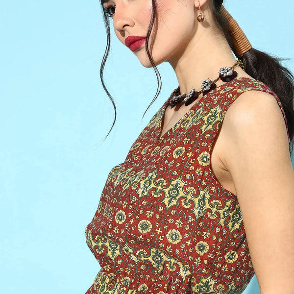 Yufta Maroon Printed Jumpsuit - Distacart