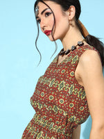 Thumbnail for Yufta Maroon Printed Jumpsuit