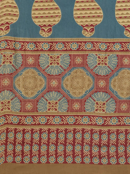 Yufta Maroon and Beige Printed Saree - Distacart