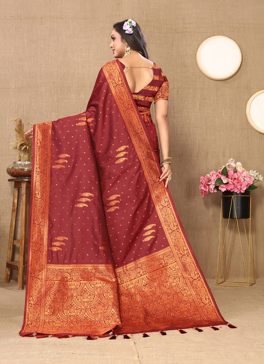 Lorenvalley Fashion Maroon Soft Silk Copper Zari weaving Design Saree - Distacart