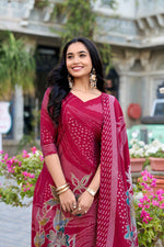 Thumbnail for Lorenvalley Maroon Roman Silk Floral Print With Beets Handwork Kurta Set - Distacart