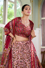 Thumbnail for Lorenvalley Maroon Tussar Silk Floral Print with Foil Print Lehenga Choli with Dupatta - Distacart