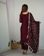 Thumbnail for Lorenvalley Maroon Rangoli Silk Embroidery Sequence And Thread Work Kurta Trousers with Dupatta Set - Distacart