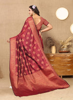 Thumbnail for Lorenvalley Fashion Maroon Soft Katan Silk Woven Design Copper Zari Weaving Saree - Distacart