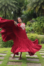 Thumbnail for Lorenvalley Maroon Rayon Fabric with Kutchi Gamthi work Gown