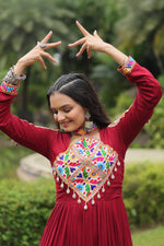 Thumbnail for Lorenvalley Maroon Rayon Fabric with Kutchi Gamthi work Gown