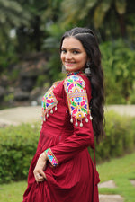 Thumbnail for Lorenvalley Maroon Rayon Fabric with Kutchi Gamthi work Gown