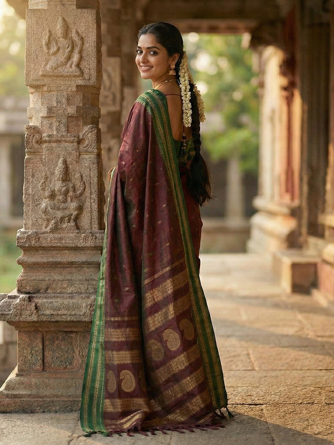 Anaita Maroon Silk Woven Saree With Blouse - Distacart