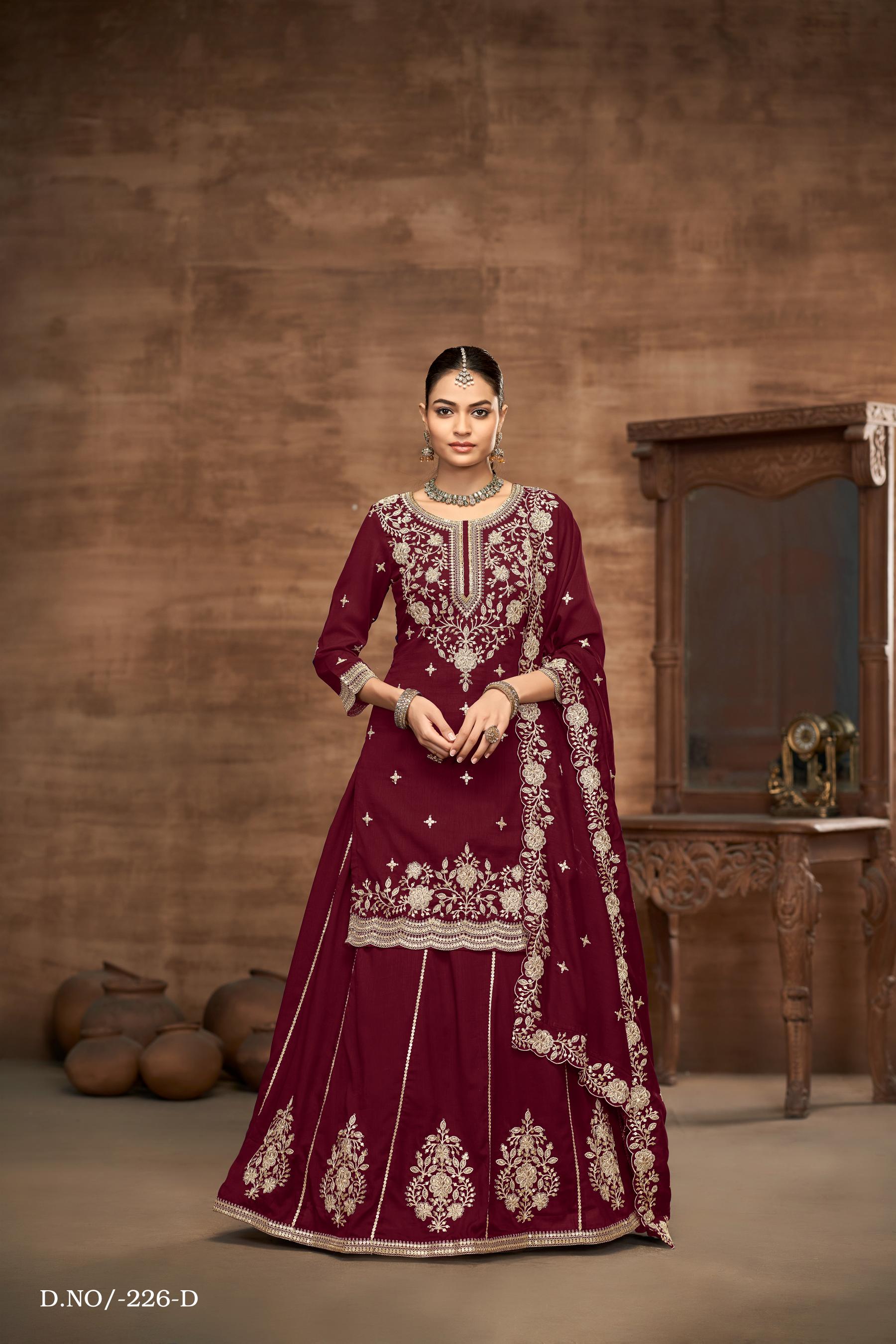 Anaita Violet Premium Embroidered Vichitra Silk Lehenga Style Suit - Distacart