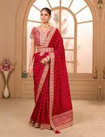 Thumbnail for Teeya Creation Maroon Color Chinnon Silk Heavy Embroidery Work Saree - Distacart