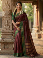 Thumbnail for Anaita Maroon Silk Woven Saree With Blouse - Distacart