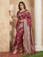 Thumbnail for Anaita Maroon Silk Blend Woven Saree With Blouse - Distacart