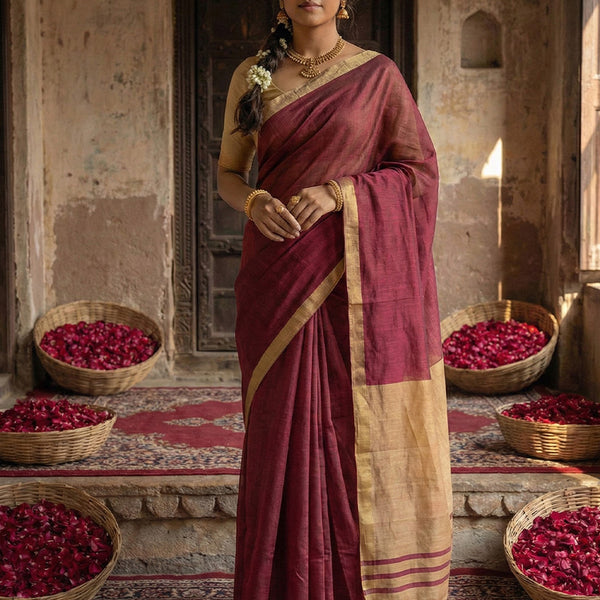 Anaita Maroon Cotton Printed Saree With Blouse - Distacart