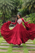 Thumbnail for Lorenvalley Maroon Rayon Fabric with Kutchi Gamthi work Gown