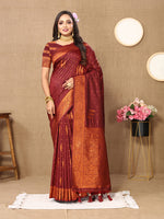 Thumbnail for Lorenvalley Fashion Maroon Soft Silk Copper Zari weaving Design Saree - Distacart