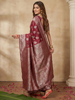 Thumbnail for Anaita Maroon Silk Blend Woven Saree With Blouse - Distacart