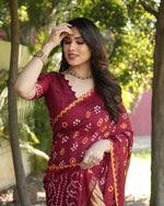 Thumbnail for Anaita Maroon Woven Design Pure Bandhej Silk Saree With Blouse - Distacart