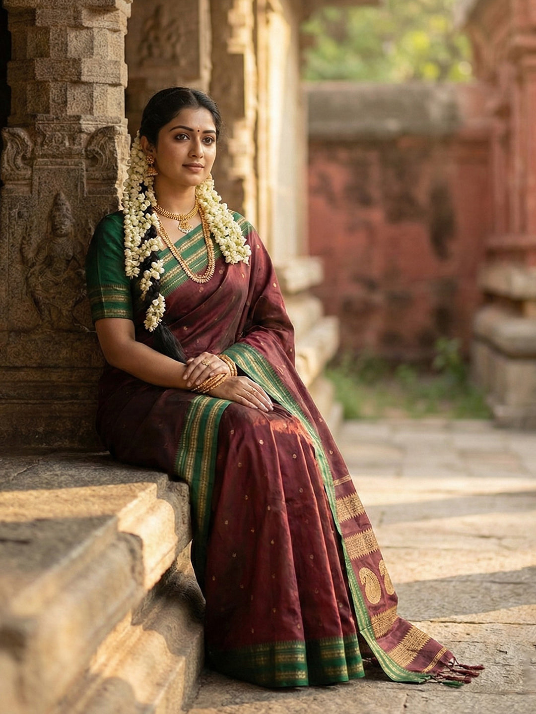 Anaita Maroon Silk Woven Saree With Blouse - Distacart