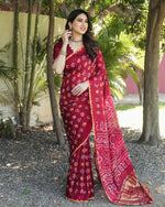 Thumbnail for Anaita Maroon Woven Design Pure Bandhej Silk Saree With Blouse - Distacart