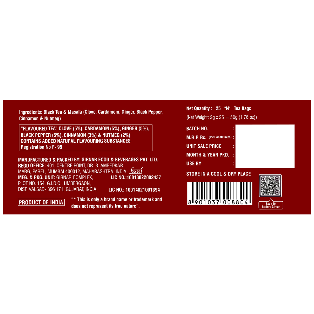 Girnar Black Tea Bags - Masala Tea - Distacart