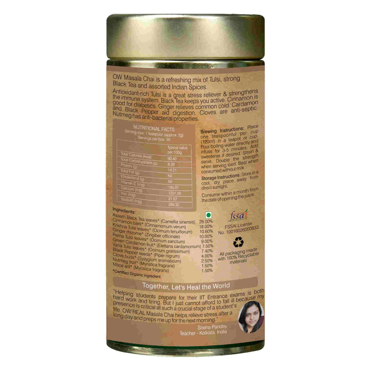 Organic Wellness Ow'Real Masala Chai Tin - Distacart