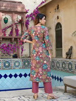 Thumbnail for Yufta Mauve Floral,Thread_Work Kurta Trouser Set