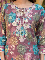 Thumbnail for Yufta Mauve Floral,Thread_Work Kurta Trouser Set