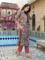Thumbnail for Yufta Mauve Floral,Thread_Work Kurta Trouser Set