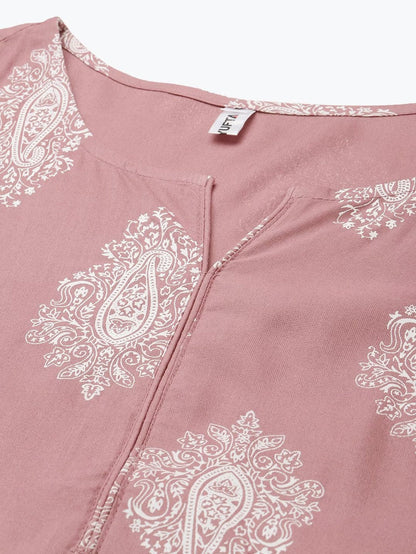 Yufta Mauve & Offwhite Printed Dupatta Set - Distacart