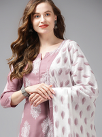 Thumbnail for Yufta Mauve & Offwhite Printed Dupatta Set