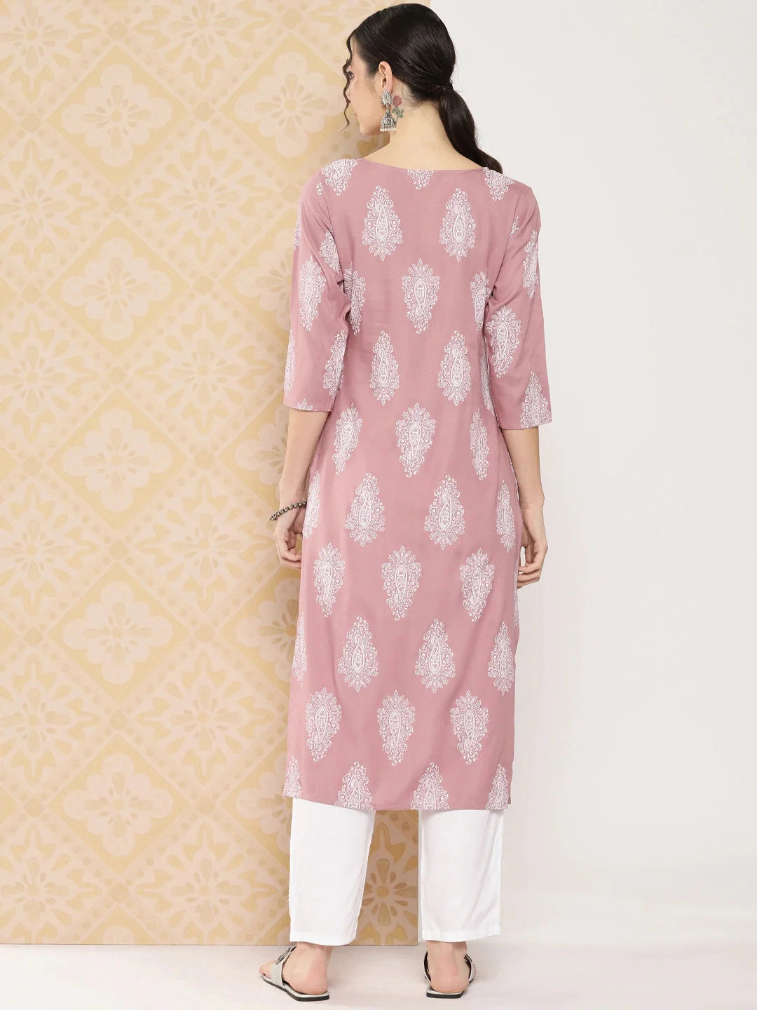 Yufta Mauve Women Ethnic Motifs Printed Regular Kurta with Trousers