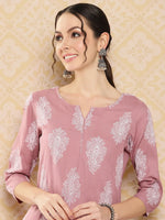Thumbnail for Yufta Mauve Women Ethnic Motifs Printed Regular Kurta with Trousers