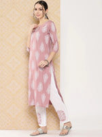 Thumbnail for Yufta Mauve Women Ethnic Motifs Printed Regular Kurta with Trousers
