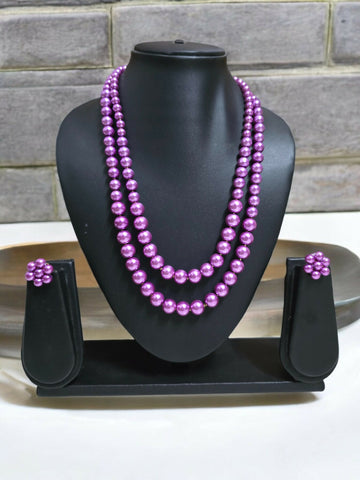 Inhanns Everyday Workwear Pearl Set (Double Layered Pearls) - Light Purple - Distacart