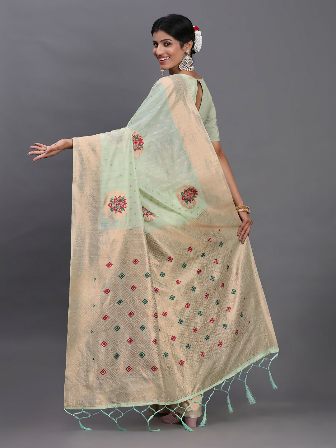 Shree Shyam Fashion Linen Cotton Light Green Saree - Distacart
